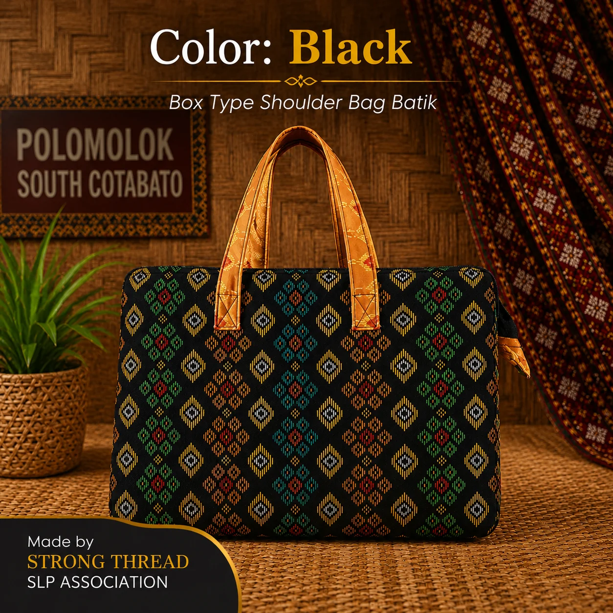 Box Type Shoulder Bag Batik (Black)