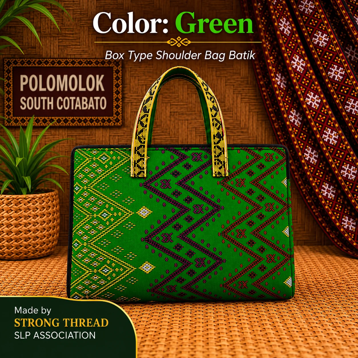 Box Type Shoulder Bag Batik (Green)