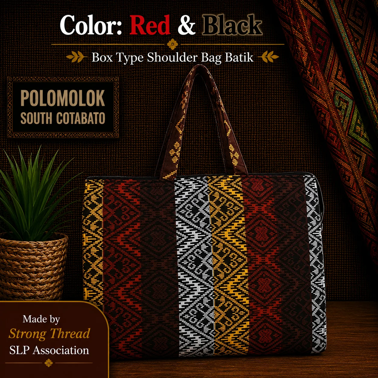 Box Type Shoulder Bag Batik (Red and Black)