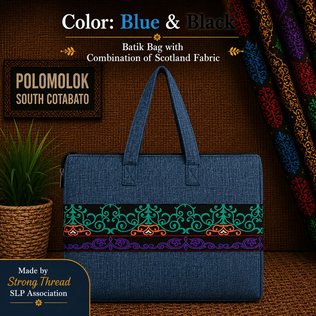 Batik Bag with Combination of Scotland Fabric (Blue and Black)