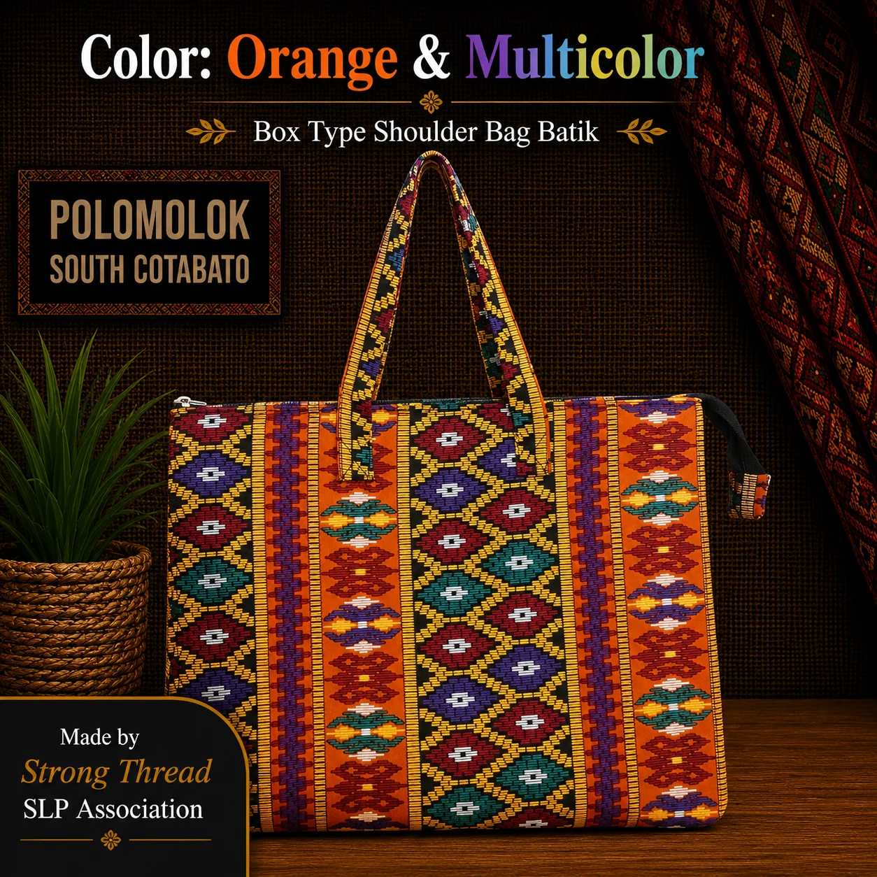 Box Type Shoulder Bag Batik (Orange and Multicolor)