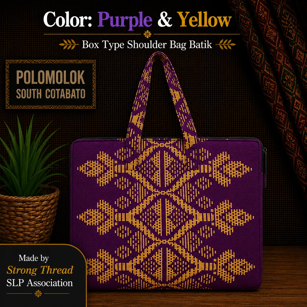 Box Type Shoulder Bag Batik (Purple and Yellow)