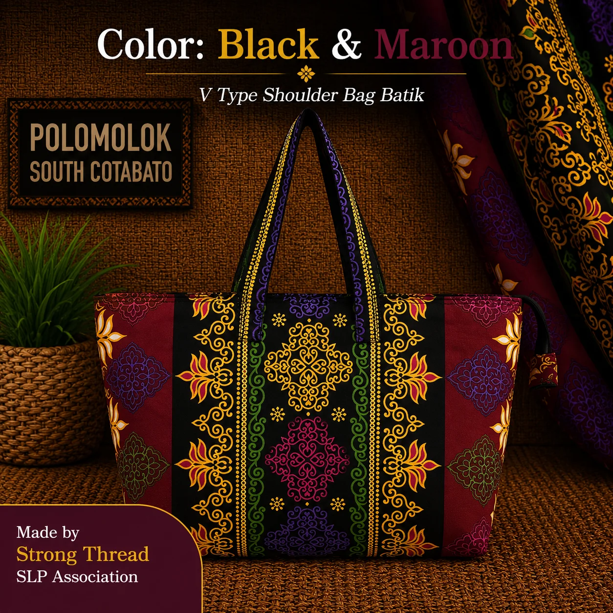 V Type Shoulder Bag Batik (Black and Maroon)