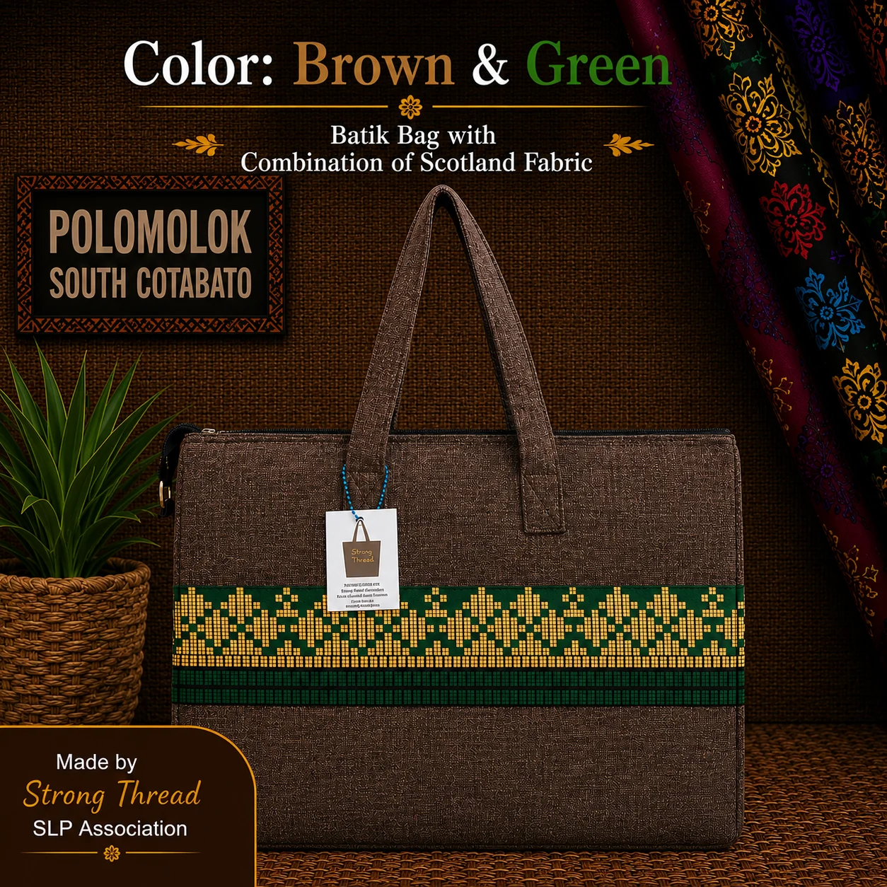 Batik Bag with Combination of Scotland Fabric (Brown and Green)