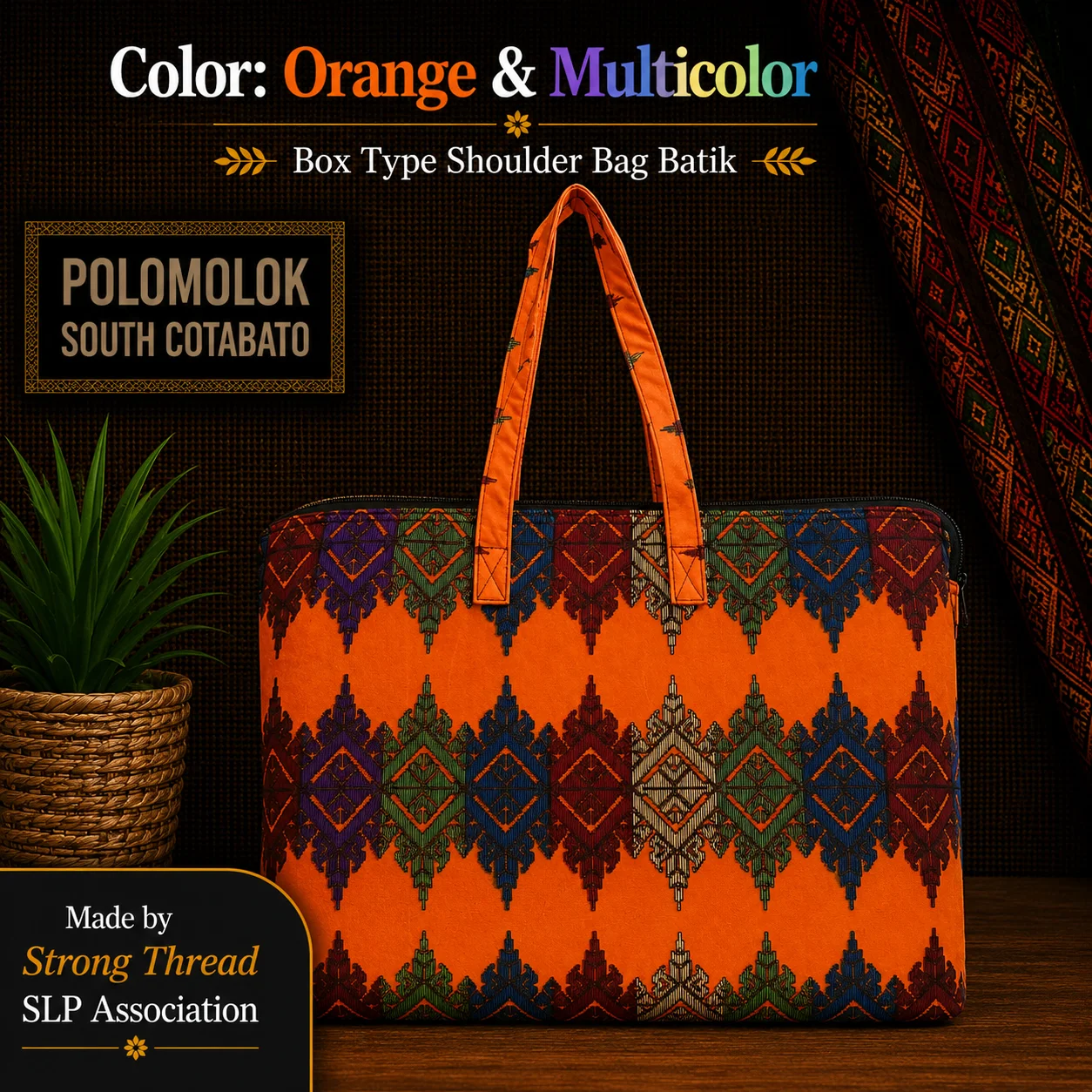 Box Type Shoulder Bag Batik (Orange and Multicolor)
