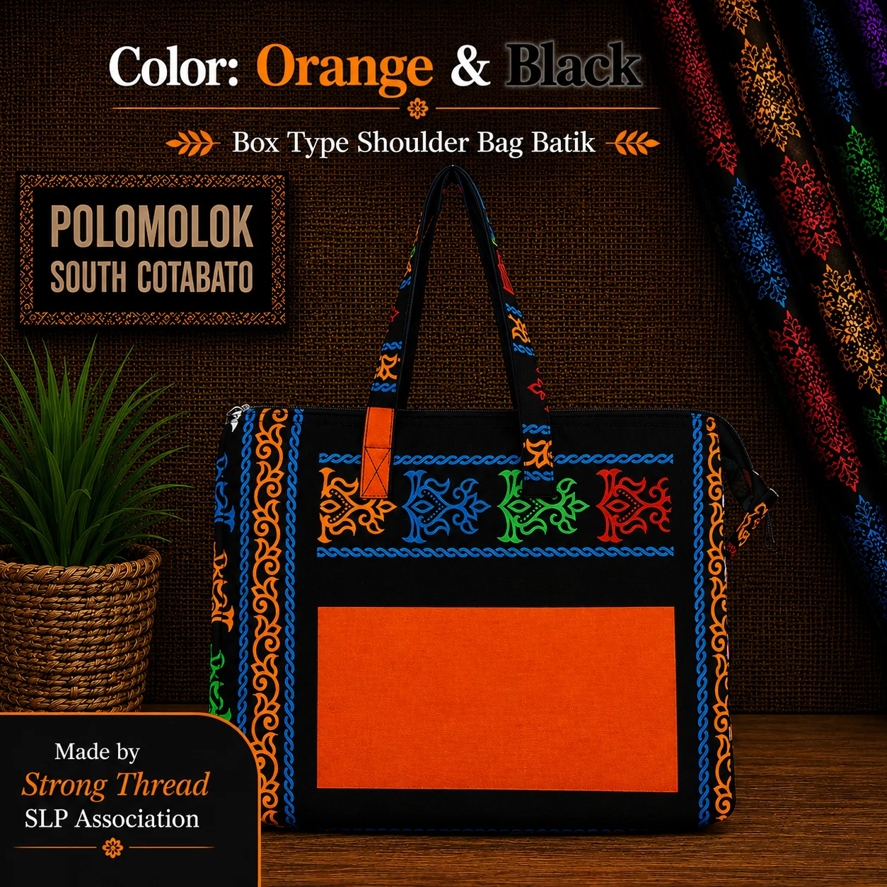 Box Type Shoulder Bag Batik (Orange and Black)